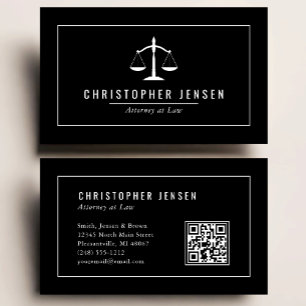 Attorney QR Code Black White Scales Classic Business Card