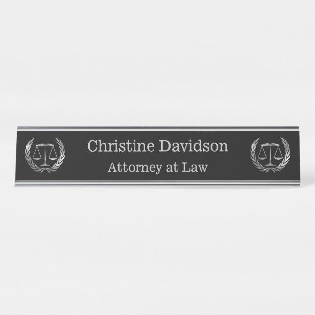 Attorney Scales of Justice Silver Desk Name Plate (Front)