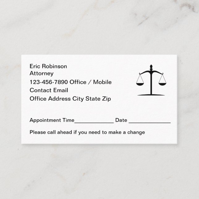 Attorney Simple Business Appointment Cards (Front)