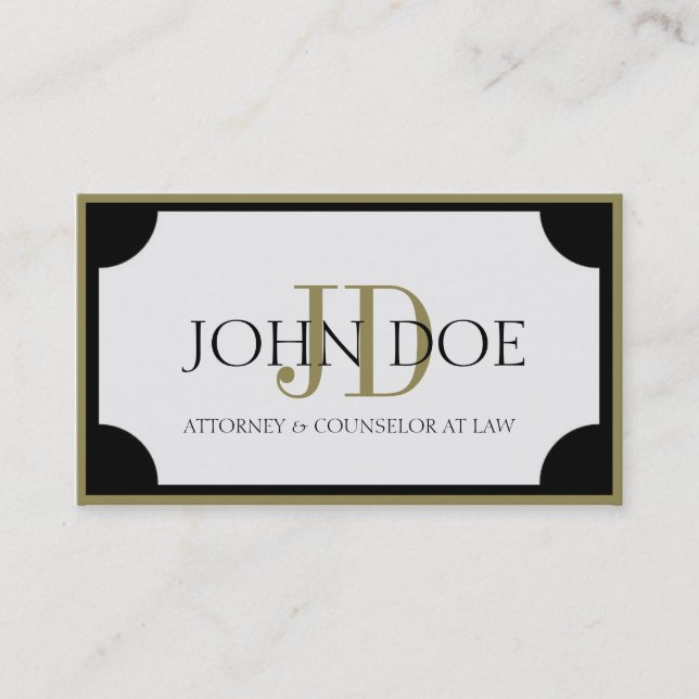 Attorney W/B Gold Monogram/Border Business Card (Front)