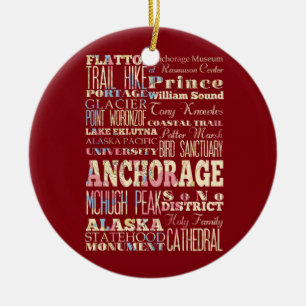 Attractions & Famous Places of Anchorage, Alaska. Ceramic Ornament