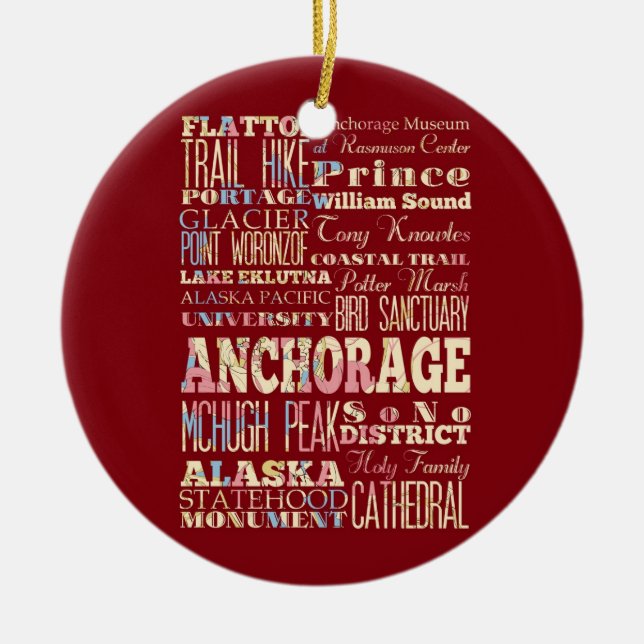 Attractions & Famous Places of Anchorage, Alaska. Ceramic Ornament (Front)