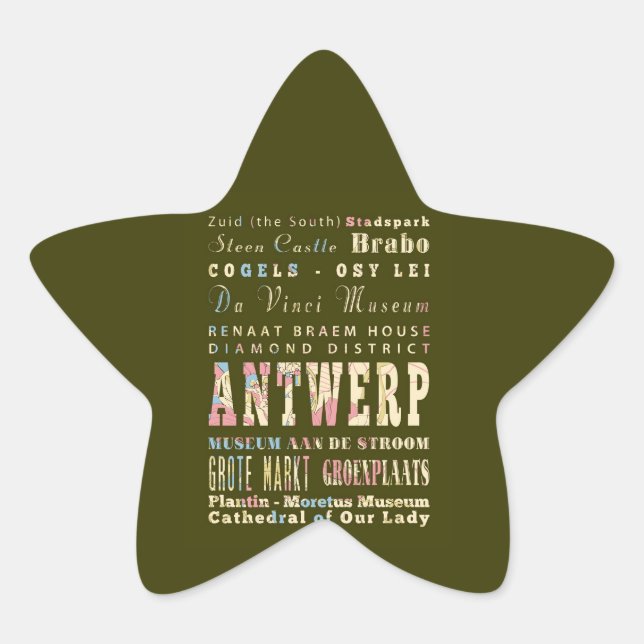Attractions & Famous Places of Antwerp, Belgium. Star Sticker (Front)