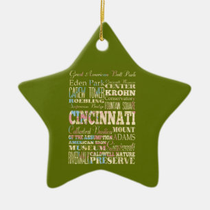 Attractions & Famous Places of Cincinnati, Ohio. Ceramic Ornament