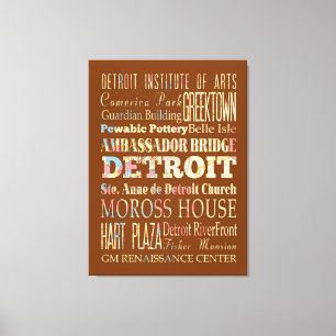 Attractions & Famous Places of Detroit, Michigan. Canvas Print