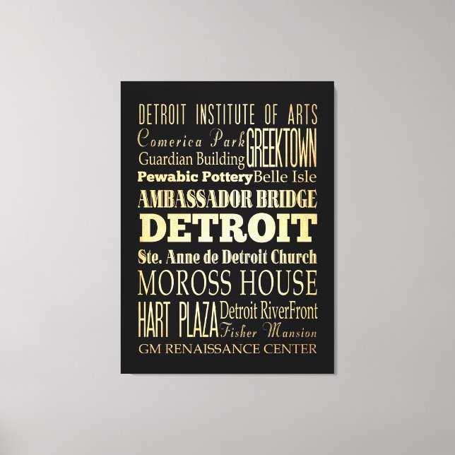 Attractions & Famous Places of Detroit, Michigan Canvas Print (Front)