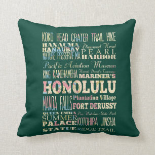 Attractions & Famous Places of Honolulu, Hawaii. Throw Pillow