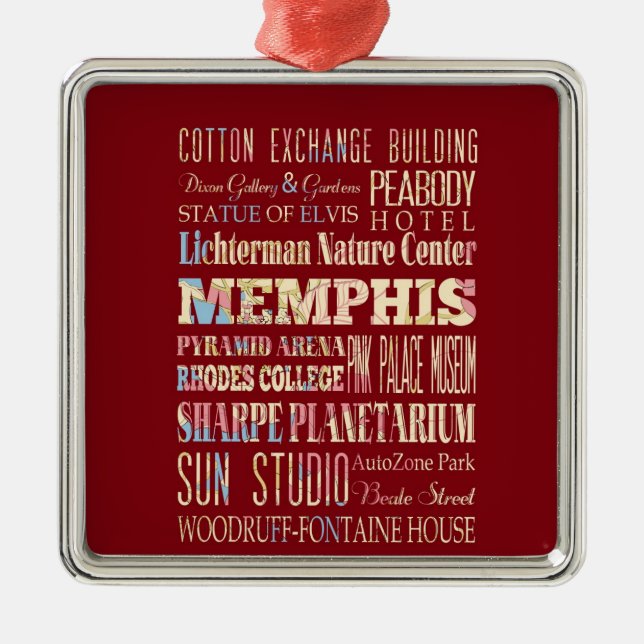 Attractions & Famous Places of Memphis, Tennessee. Metal Ornament (Front)