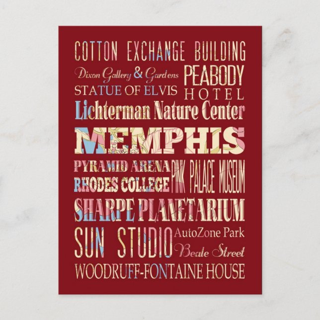 Attractions & Famous Places of Memphis, Tennessee. Postcard (Front)