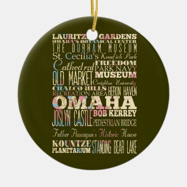 Attractions & Famous Places of Omaha, Nebaska. Ceramic Ornament (Front)