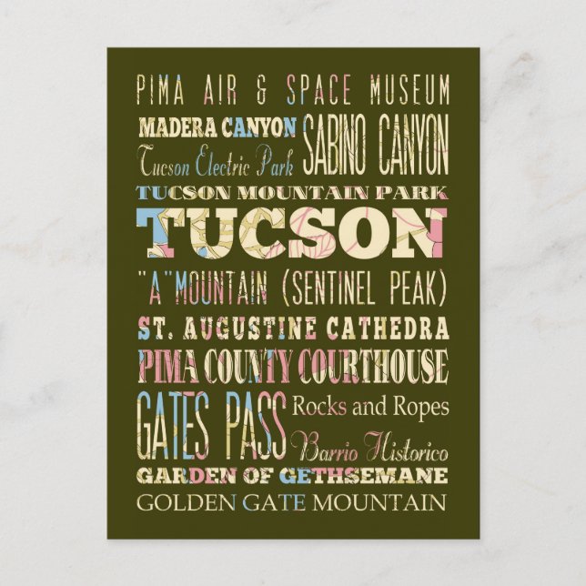 Attractions & Famous Places of Tucson,Arizona. Postcard (Front)