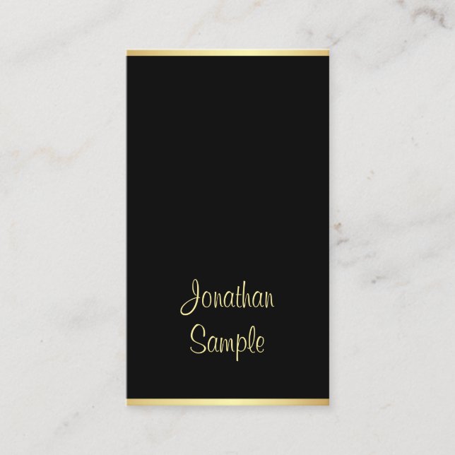 Attractive Black Gold Hand Script Font Text Modern Business Card (Front)