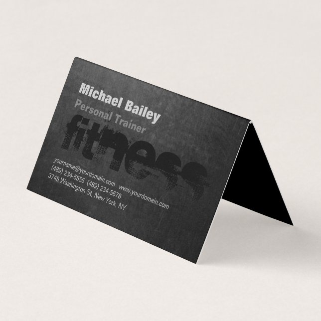 Attractive Black Grey Chalkboard Personal Trainer Business Card (Front)