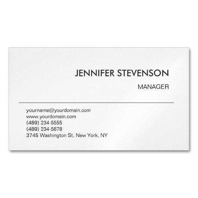 Attractive Black White Modern Minimalist Plain Magnetic Business Card (Front)