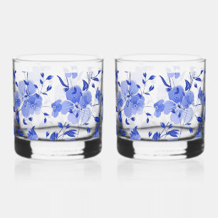 Attractive Blue Floral Print Whiskey Glass Set