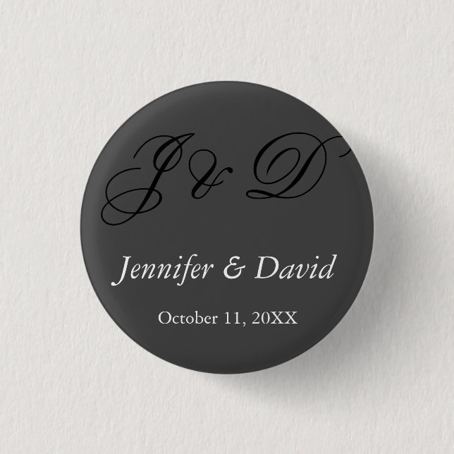 Attractive Calligraphy Script Monogram Wedding 1 Inch Round Button (Front)
