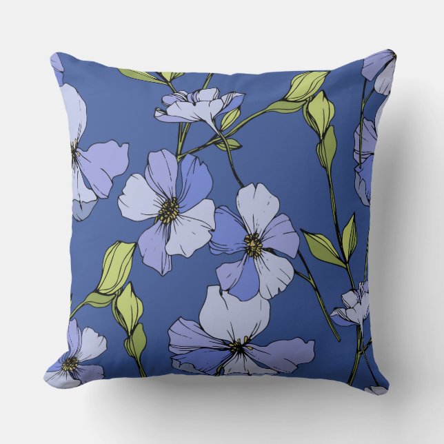 Attractive deep blue wildflowers pattern  throw pillow (Front)