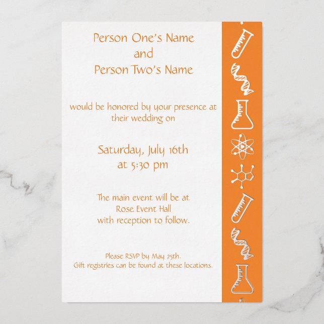Attractive Forces in Orange Foil Invitation (Front)