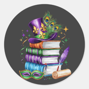 Attractive Mardi Gras Mix Librarian Costume Festiv Classic Round Sticker