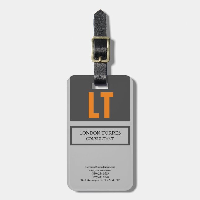 Attractive Monogram Grey Plain  Luggage Tag (Front Vertical)