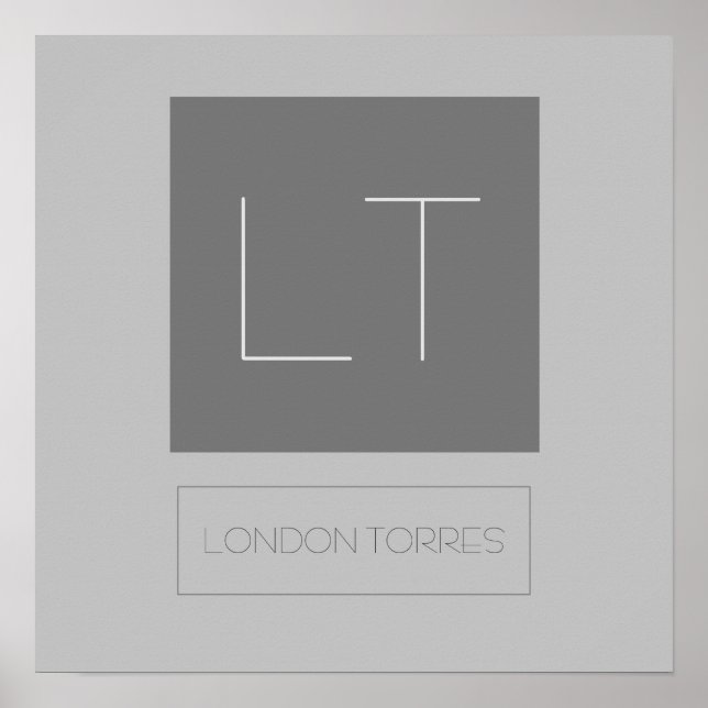 Attractive Monogram Grey Plain Poster (Front)