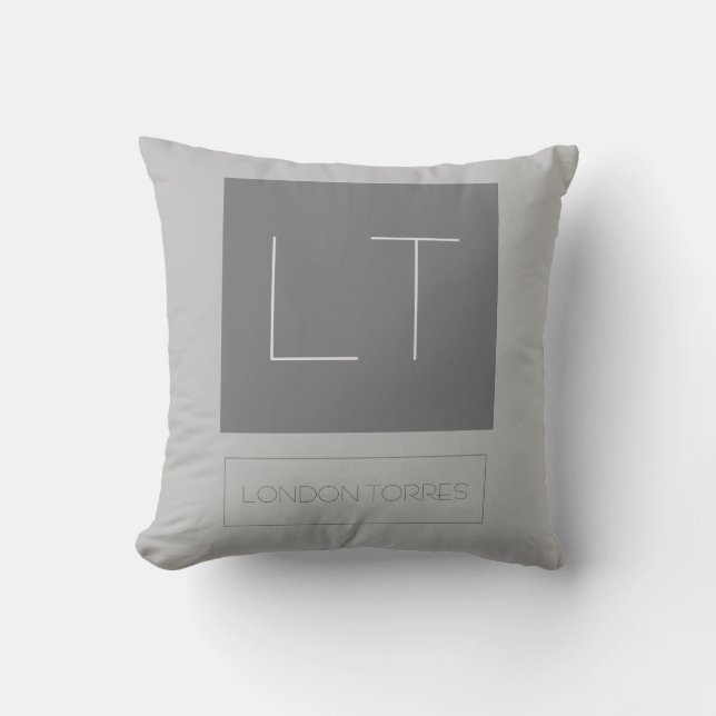 Attractive Monogram Grey Plain Throw Pillow (Front)