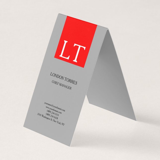 Attractive Monogram Grey Red White Plain Business Card (Front)