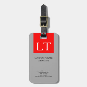 Attractive Monogram Grey Red White Plain Luggage Tag