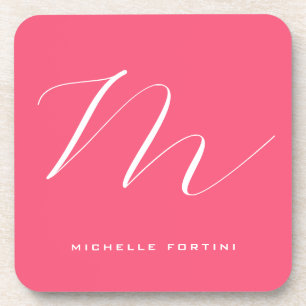 Attractive Monogram Pink White Modern Plain Coaster