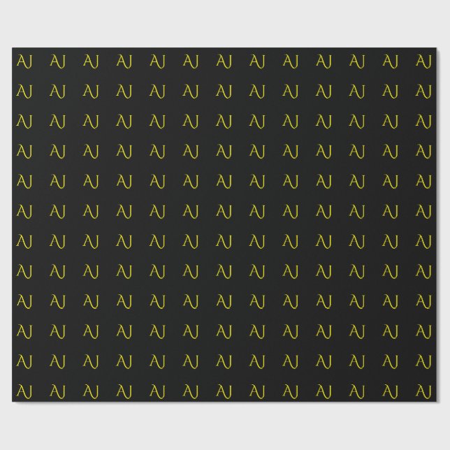 Attractive Monogram Yellow Black Modern Minimalist Wrapping Paper (Flat)