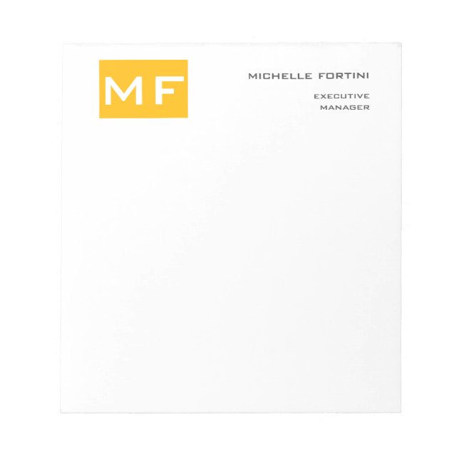 Attractive Monogram Yellow White Modern Minimalist Notepad (Front)