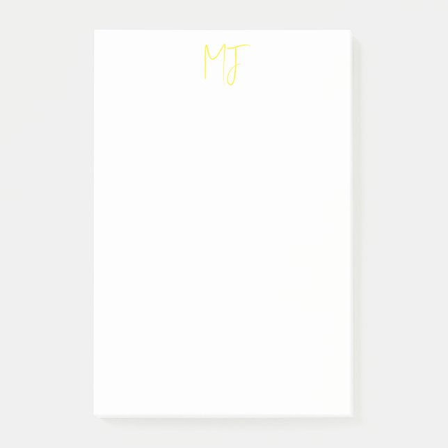 Attractive Monogram Yellow White Modern Minimalist Post-it Notes (Front)