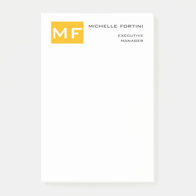 Attractive Monogram Yellow White Modern Minimalist Post-it Notes (Front)