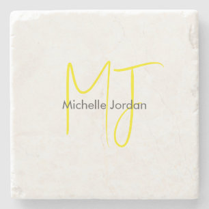 Attractive Monogram Yellow White Modern Minimalist Stone Coaster