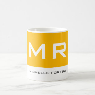 Attractive Monogram Yellow White Modern Plain Coffee Mug