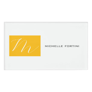 Attractive Monogram Yellow White Modern Plain Name Tag