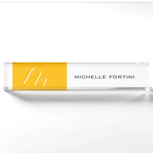 Attractive Monogram Yellow White Modern Plain Nameplate
