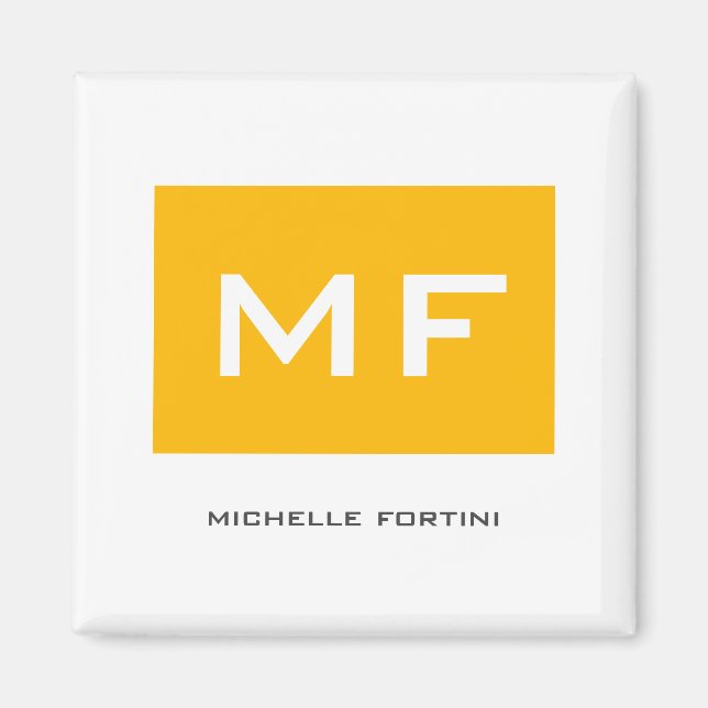 Attractive Monogram Yellow White Your Name Magnet (Front)