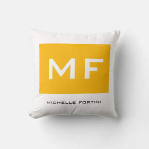 Attractive Monogram Yellow White Your Name Throw Pillow