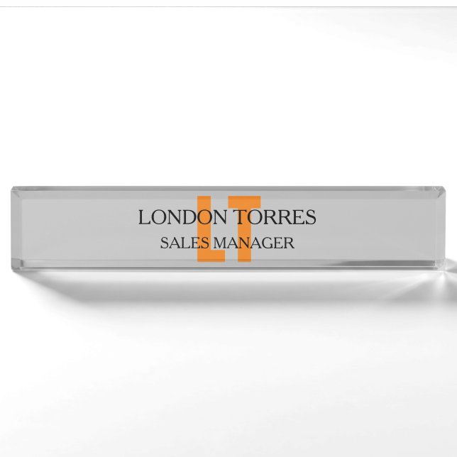 Attractive Monogrammed Grey Plain Nameplate (Front)
