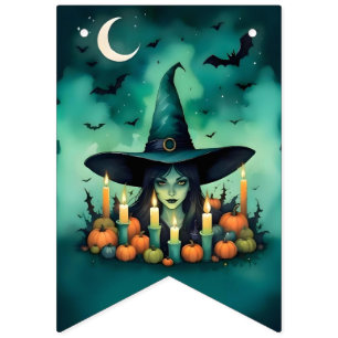 Attractive & Mystical Halloween Witch Conjures Bunting Flags