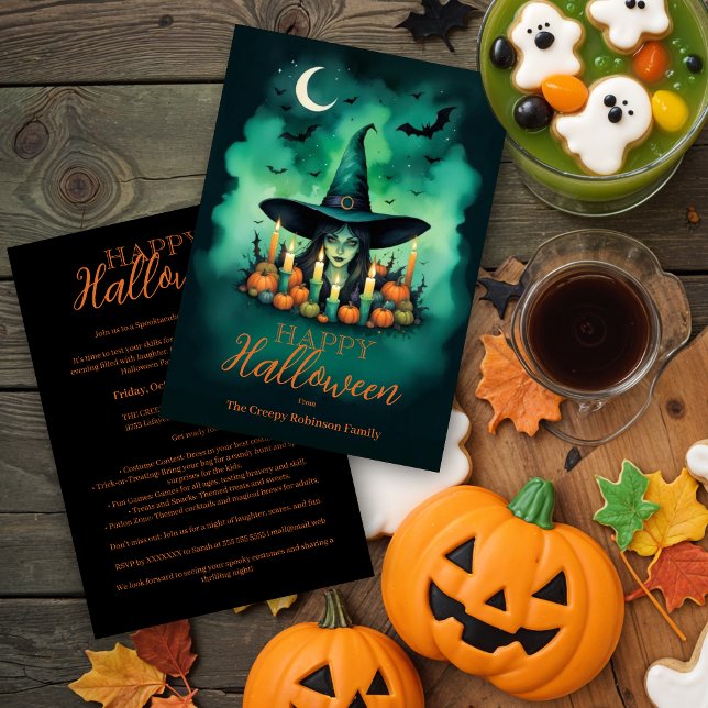 Attractive & Mystical Halloween Witch Conjures Invitation (Attractive & Mystical Halloween Witch Conjures Invitations Party Cards.)