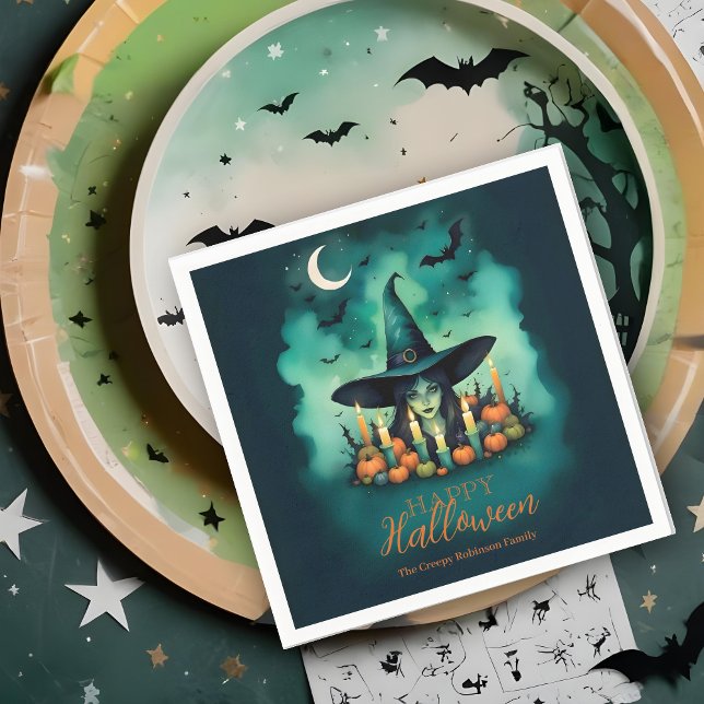 Attractive & Mystical Halloween Witch Conjures Napkin (Attractive & Mystical Halloween Witch Conjures Napkins.)