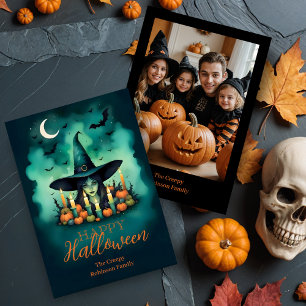 Attractive Mystical Halloween Witch Conjures Photo Card