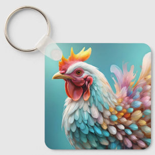 Attractive Rainbow Pastel Coloured Chicken, Keychain