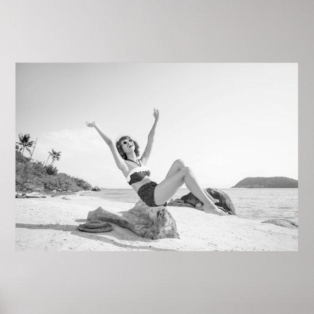 Attractive young woman in bikini on the beachvinta poster (Front)