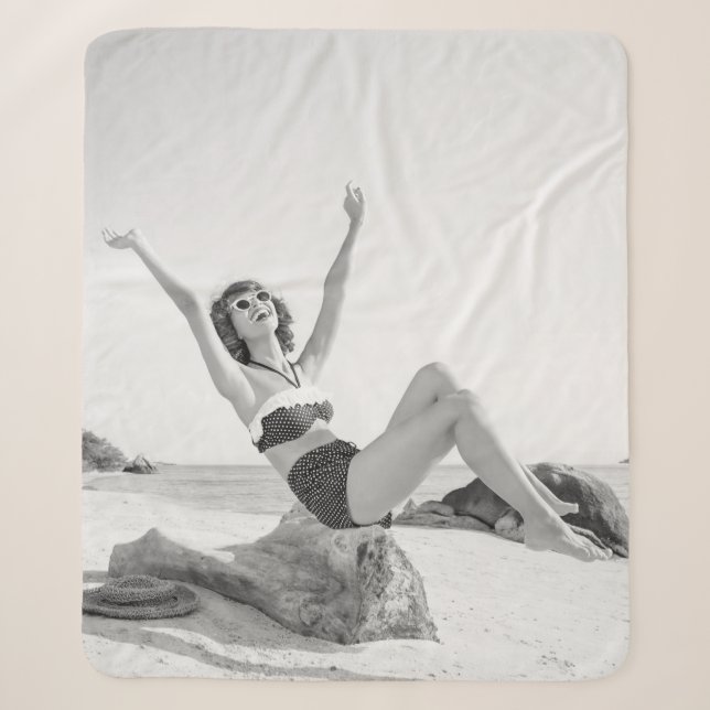 Attractive young woman in bikini on the beachvinta sherpa blanket (Front)