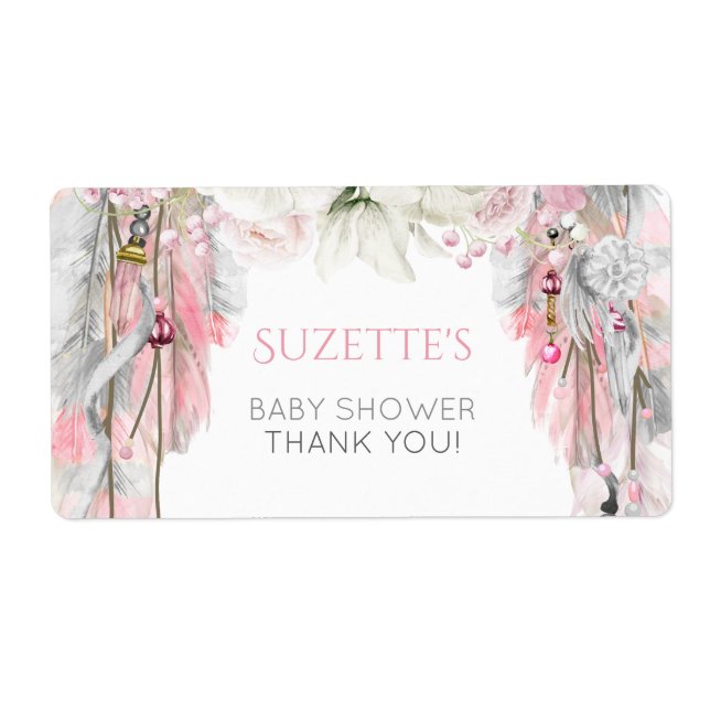 Attrape-Rêves Boho Rose Gris Ivoire Plumes Florale (Devant)