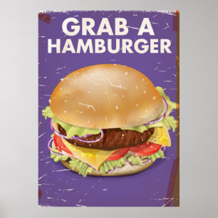 Attrape une affiche de nourriture vintage Hamburge