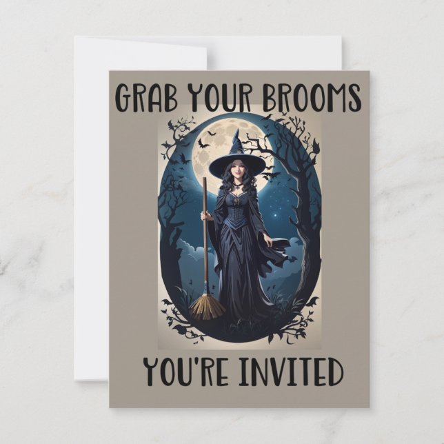 Attrapez vos balais Invitations de fête d'Hallowee (Devant)
